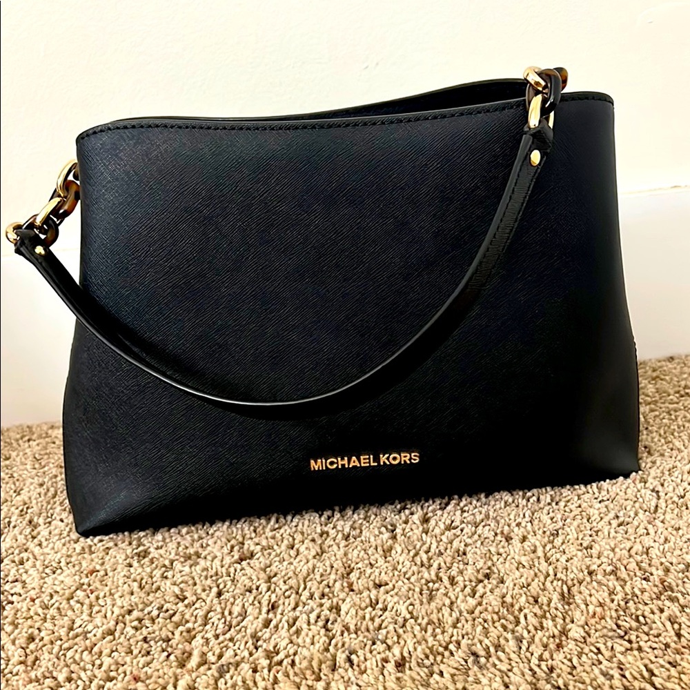 Michael Kors Black Shoulder Bag with Gold Hardware